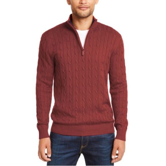 Club Room Men's Pima Cable Quarter-Zip Red Size Extra Large - Picture 1 of 10